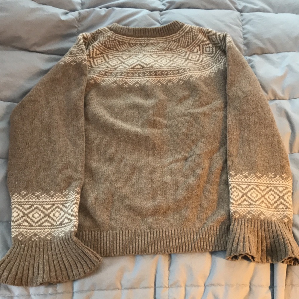 J Crew Fair Isle Ruffle Sleeve Tan Sweater - Picture 6 of 6